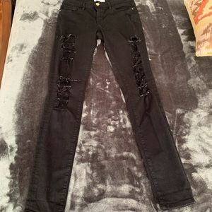 Black Frame Denim Distressed Skinny Jeans - Sz 27